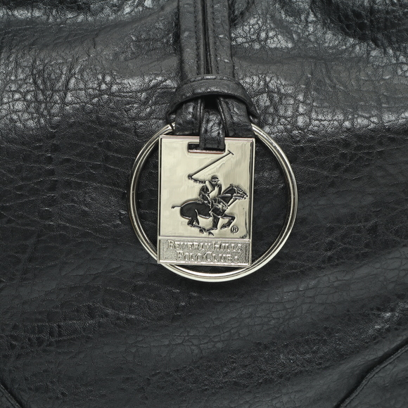 Beverly Hills Polo Club Shoulder Purse Faux Leather Hobo Bag17x13x4 Black/Silver - Picture 6 of 14